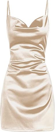 Amazon.com: ZAFUL Women's Sheeny Draped Slip Cocktail Dress Satin Party Mini Cami Dress (A-y Coffee, Medium) : Clothing, Shoes & Jewelry