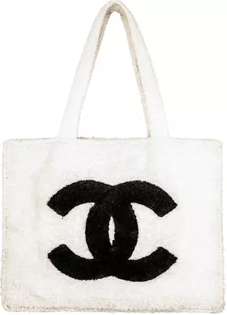 Chanel Spring 1994 Beige Jumbo Terrycloth Logo Tote | EL CYCER