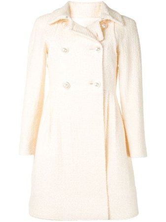 Shop white Chanel Pre-Owned double-breasted bouclé coat with Express Delivery - Farfetch
