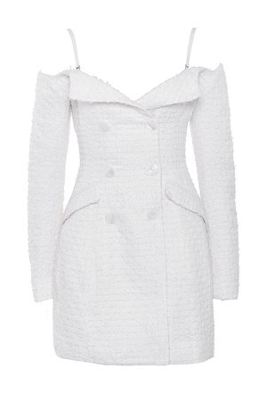Clothing : Jackets : 'Nia' White Textured Linen Blazer Dress