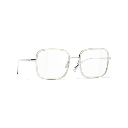 Square Eyeglasses Metal Silver Eyeglasses | CHANEL