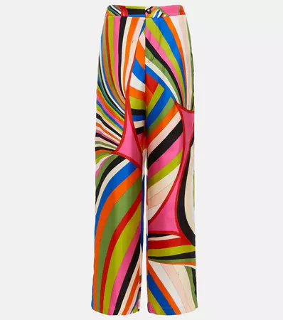 Printed Silk Twill Wide Pants in Multicoloured - Pucci | Mytheresa