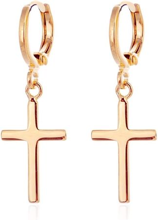 Amazon.com: Mens Cross Earrings 24k Yellow Gold Plated Hoop with Snap Closure: Clothing, Shoes & Jewelry