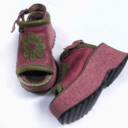 green and pink platform sandals