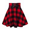 Women's High Waisted Short A-line Flare Gothic Mini Black Red Plaid Pleated Skirt at Amazon Women’s Clothing store