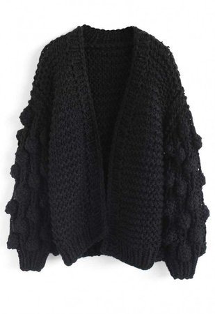 Cuteness on Sleeves Chunky Cardigan in Black - Retro, Indie and Unique Fashion
