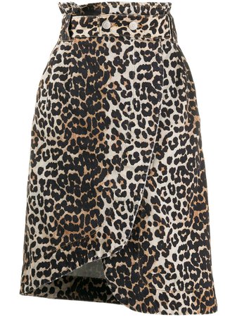 GANNI Leopard Print Asymmetric Denim Skirt - Farfetch