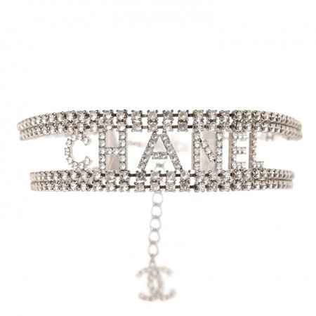 CHANEL Crystal CC Logo Choker Necklace Silver 254615