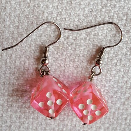 pink dice earrings