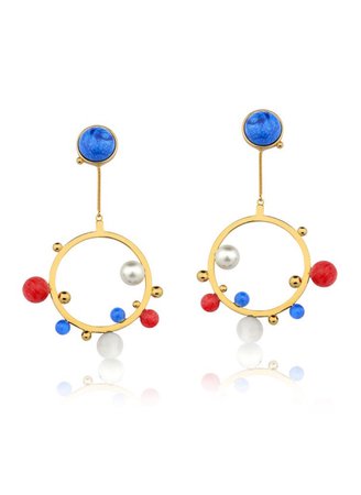 Pearl Circle Red White Blue earrings jewelry