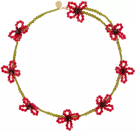 Simone Rocha: Green & Red Beaded Flower Necklace | SSENSE