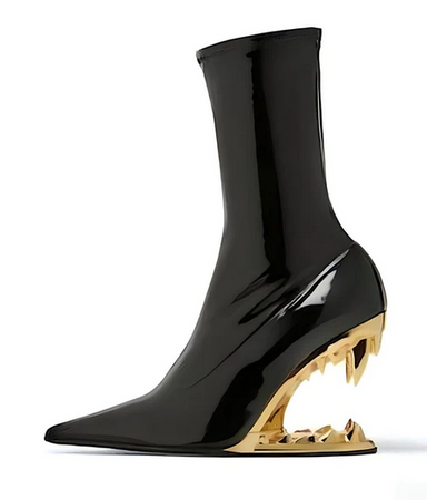 S/A The Fang Ankle Boots - Patent Black / Gold