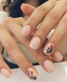 Floral nude manicure nails