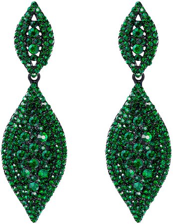 Amazon.com: Flyonce Women's Rhinestone Crystal Wedding Bridal 2 Leaf Drop Dangle Chandelier Earrings Black-Tone Green: Clothing