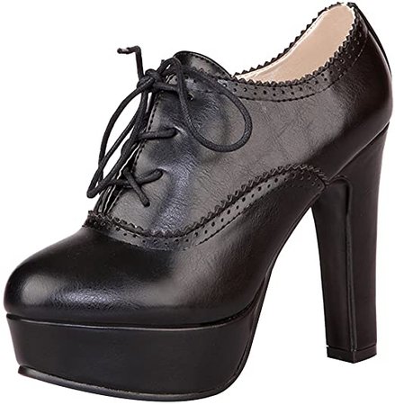 Amazon.com | ANUFER Women Vintage High Platform Block Heel Court Shoes Elegant Brogue Oxfords Black SN02833 US9.5 | Oxfords