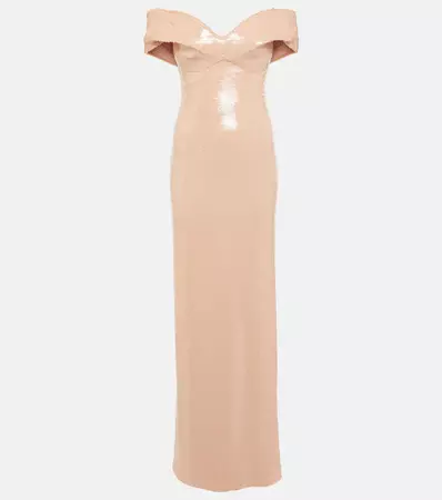 Sequined Off Shoulder Gown in Pink - Monique Lhuillier | Mytheresa