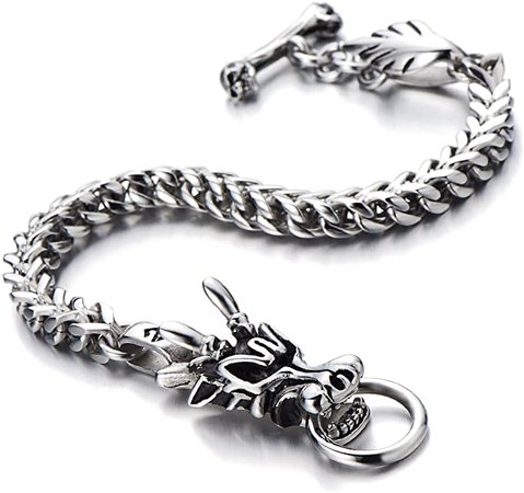 Amazon.com: COOLSTEELANDBEYOND Mens Biker Stainless Steel Dragon Curb Chain Bracelet Toggle Clasp Gothic Style 8.9 Inches: Clothing, Shoes & Jewelry