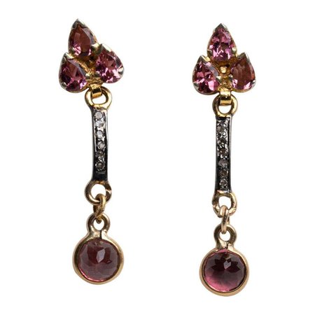 Pink Tourmaline and Diamond Drop Earrings by Deborah Lockhart Phillips For Sale at 1stDibs