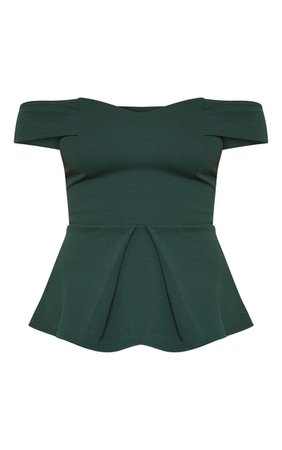 Emerald Bardot Peplum Top | Tops | PrettyLittleThing