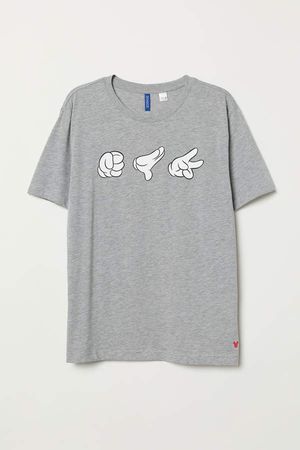 T-shirt with Motif - Gray