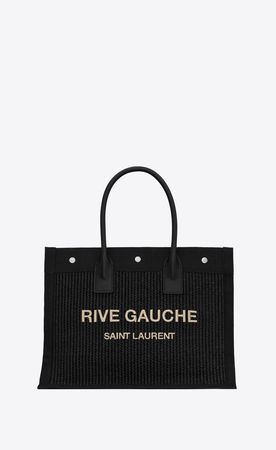 RIVE GAUCHE SMALL TOTE BAG IN RAFFIA AND LEATHER | Saint Laurent | YSL.com