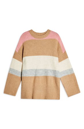 Topshop Supersoft Stripe Crewneck Sweater brown
