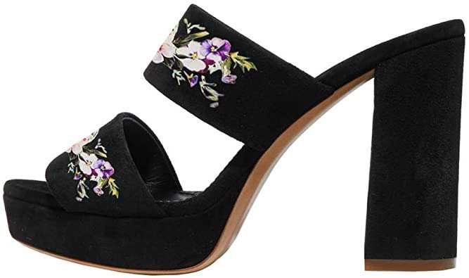 black floral print chunky heels
