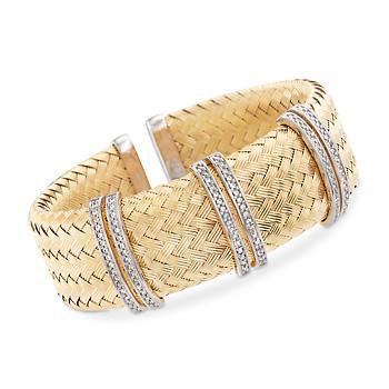 Ross-Simons - Charles Garnier "Glamour" .60 ct. t.w. CZ Bar Cuff Bracelet in Two-Tone Sterling Silver. 7" - #878650