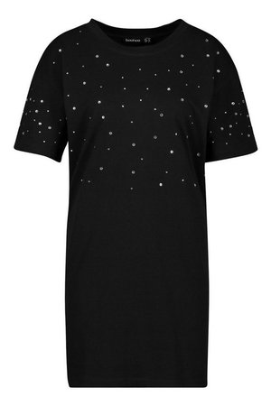 Diamonte Oversized T-Shirt Dress | Boohoo