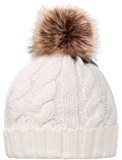 Women's Winter Soft Knitted Beanie Hat with Faux Fur Pom Pom, Cream at Amazon Women’s Clothing store: