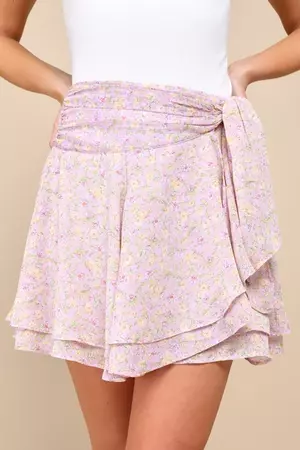 Lilac Floral Skirt - Chiffon Faux Wrap Skirt - Floral Mini Skirt - Lulus