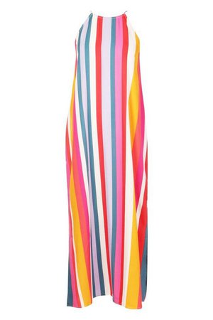 High Neck Stripe Trapeze Maxi Dress | Boohoo