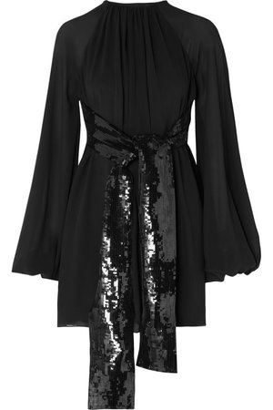 SAINT LAURENT, Sequin-embellished silk-georgette mini dress