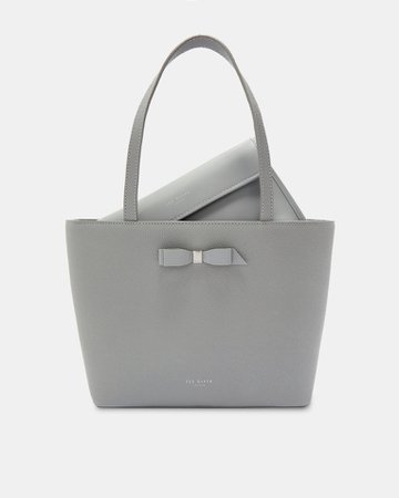 Bow detail leather shopper bag - Grey | Bags | Ted Baker UK