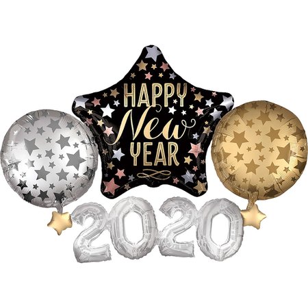 Giant Black, Gold & Silver Star New Year's Eve Balloon 4 1/2ft x 3 1/2ft | Party City Canada