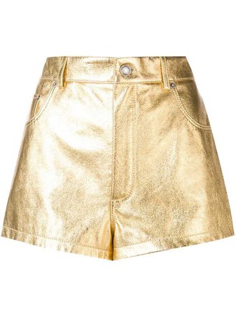 Saint Laurent metallic laminated leather shorts - Gold