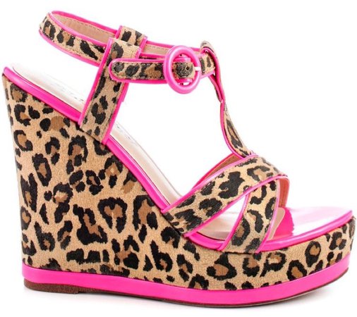 Pink Cheetah Print Wedge Sandals