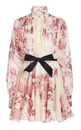 Belted Floral-Print Silk Georgette Mini Shirt Dress by Giambattista Valli | Moda Operandi