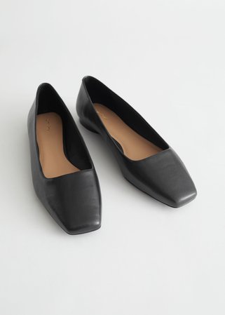 Squared Leather Ballerina Flats - Black - Balletflats - & Other Stories