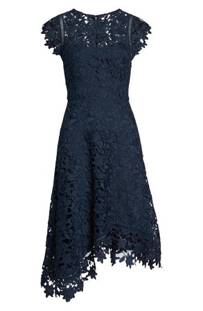 Eliza J Asymmetrical Lace Fit & Flare Dress | Nordstrom