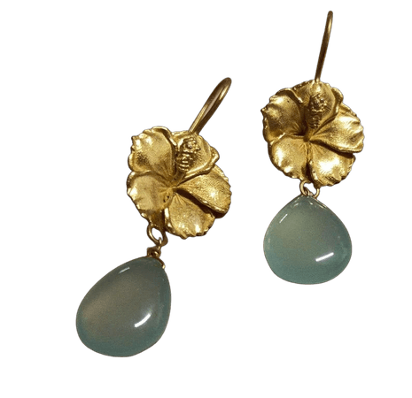 Aqua Chalcedony Floral Gold Earrings, Designer Hook Earrings, Gemstone Dainty Earrings, Womens Earrings, Christmas Gift For Her
