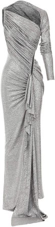 Mariposa Pleated Metallic-Knit Silk Dress