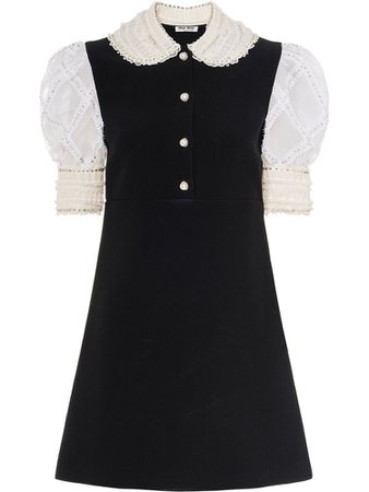 Miu Miu Puff-Sleeve Embellished Cady Dress