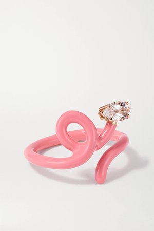 Pink Baby Vine Tendril rose gold, enamel and rock crystal ring | Bea Bongiasca | NET-A-PORTER