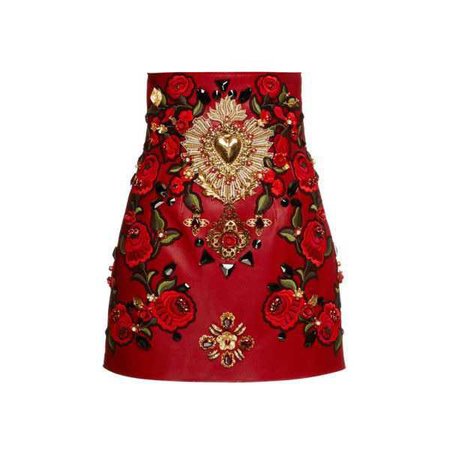 DOLCE & GABBANA Rosso Embellished Leather Mini Skirt