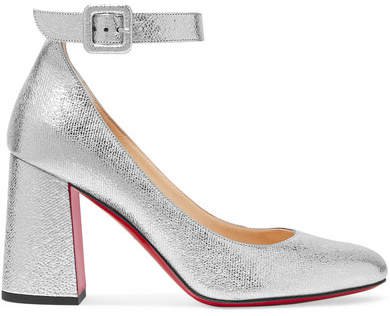 Soval 85 Metallic Textured-leather Pumps - Silver