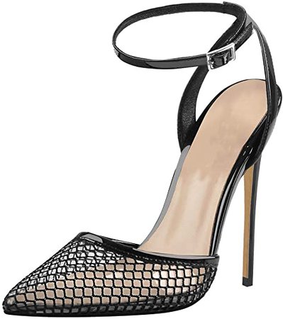 *clipped by @luci-her* Pointed Toe Transparent Stiletto Shoes Ankle Strap Clear Pointed Toe Pumps Sandals Black