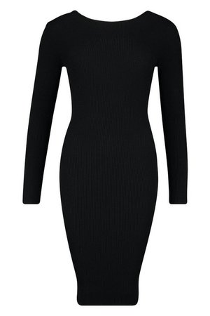 Petite Split Hem Rib Knit Jumper Midi Dress | Boohoo black