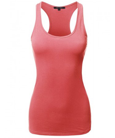Solid Basic Sleeveless Racer-Back Cotton Based Tank Top | 10 Vivid Coral