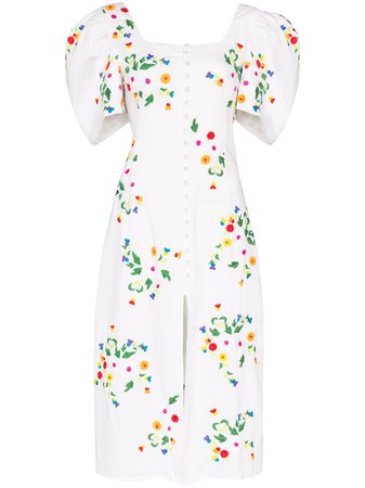 All Things Mochi Marisol floral-embroidered Midi Dress - Farfetch